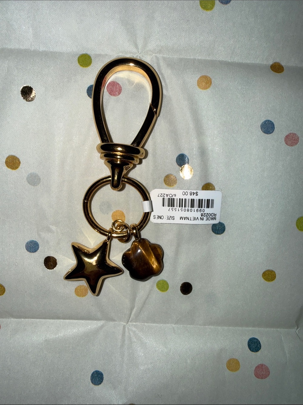 Madewell Gold Star Charm Keyring with Brown Bead